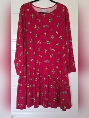 NWOT Love Fire Deep Burgundy Floral Long Sleeve Dress Size 1X
